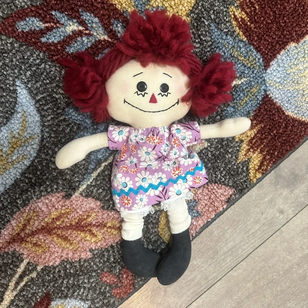 Vintage Handmade Plush Rag Doll Raggedy Ann Boho Dress Dolly